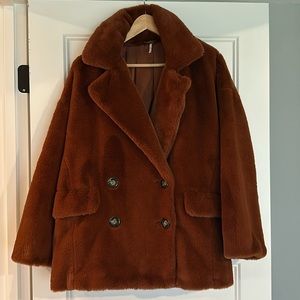 Free People Kate Faux Fur brown blazer Coat Oversized Chunky Teddy Jacket